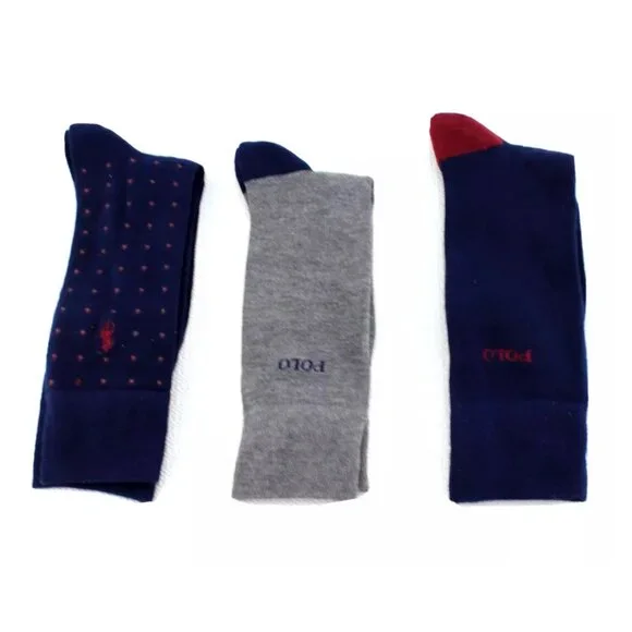 Polo Ralph Lauren 3-Pack Casual Dress Socks Dots Navy Blue Grey Maroon Dark Red - Picture 5 of 6